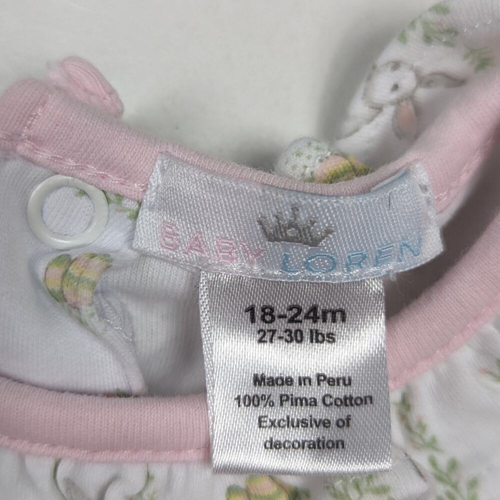 Baby Loren Dress Girls Sz 18-24m White Bunny Rabbit Spring Boutique Pima - Picture 4 of 4